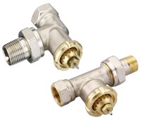 Danfoss hydronic radiator valve set, pair of angled brass valves