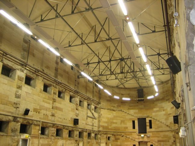 Schwank radiant heating installation inside heritage sandstone hall at National Art School Sydney
