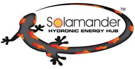 Solamander Hydronic Energy Hub logo featuring a salamander in orange and black