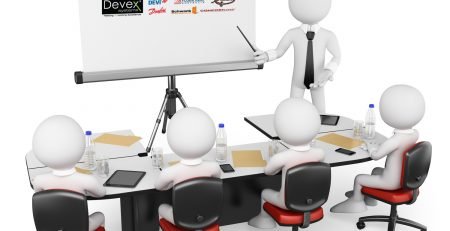 Devex Systems Training Seminars illustration showing presenter and attendees with brand partner logos