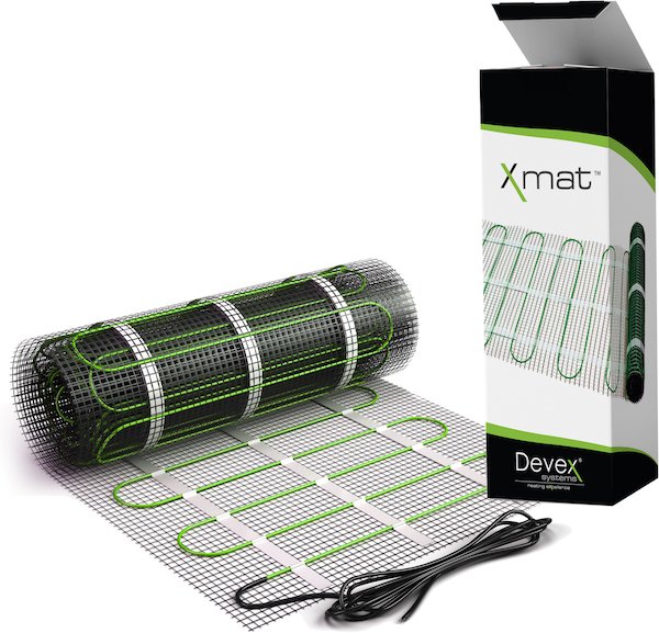 mat-with-box Devex Xmat electric floor heating mat unrolled beside product box