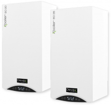 Devex Xboiler BD 20 and BD 35 wall-mounted hydronic heating boilers side by side