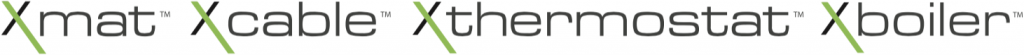 Devex product range logos showing Xmat, Xcable, Xthermostat and Xboiler in a horizontal row