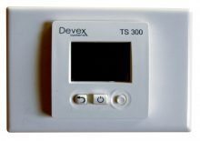 Devex Systems TS-300 digital thermostat wall unit with LCD display and three control buttons