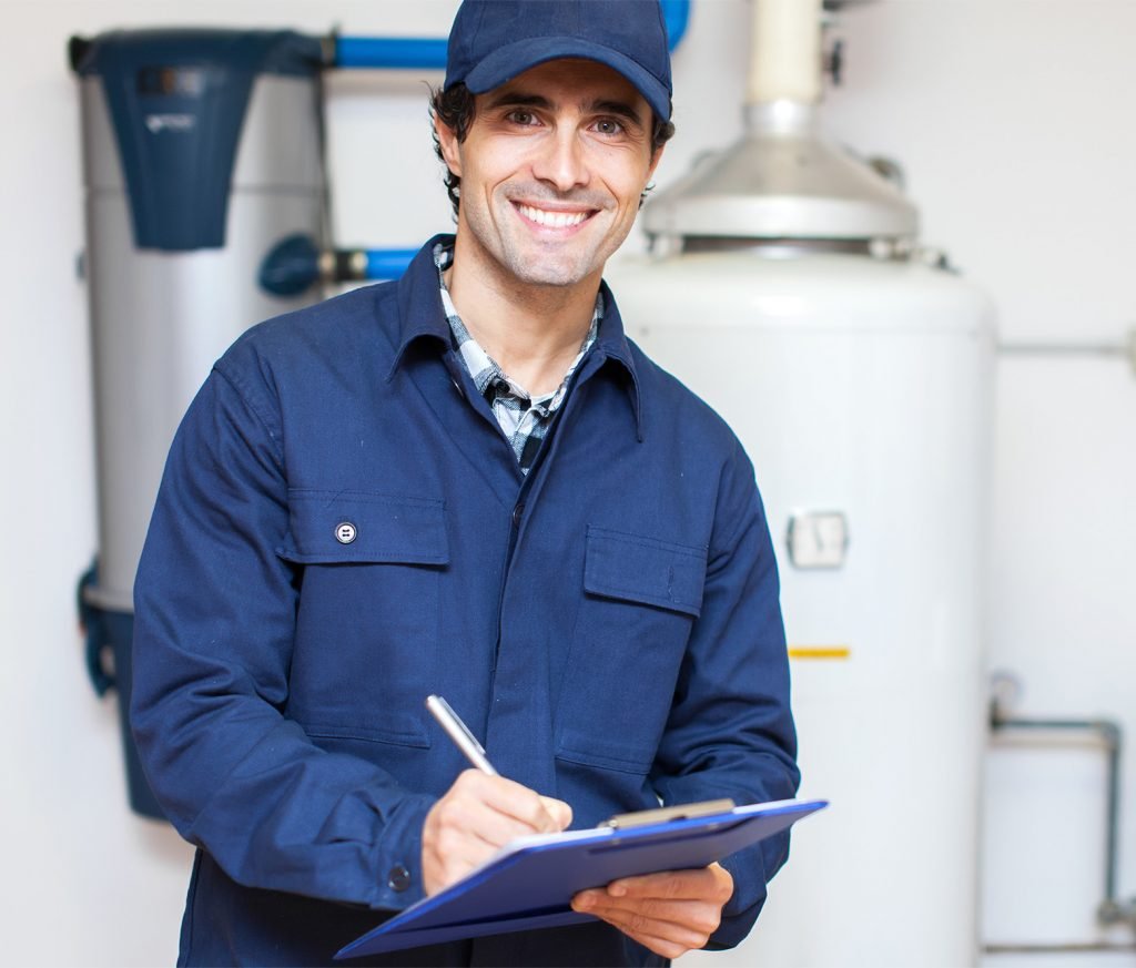 Technician servicing an hot-water heater